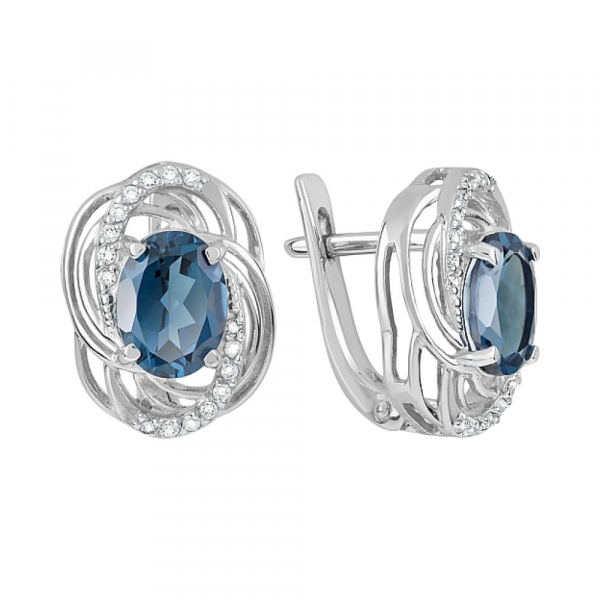 Золотые серьги с топазом и фианитом № 119615