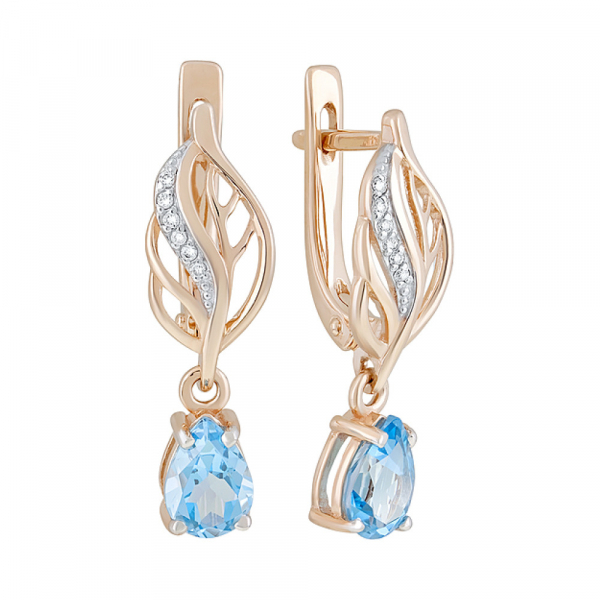 Золотые серьги с топазом и фианитом № 124084