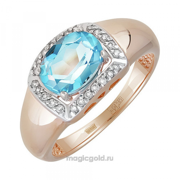 Золотое кольцо с топазом и фианитом № 141299