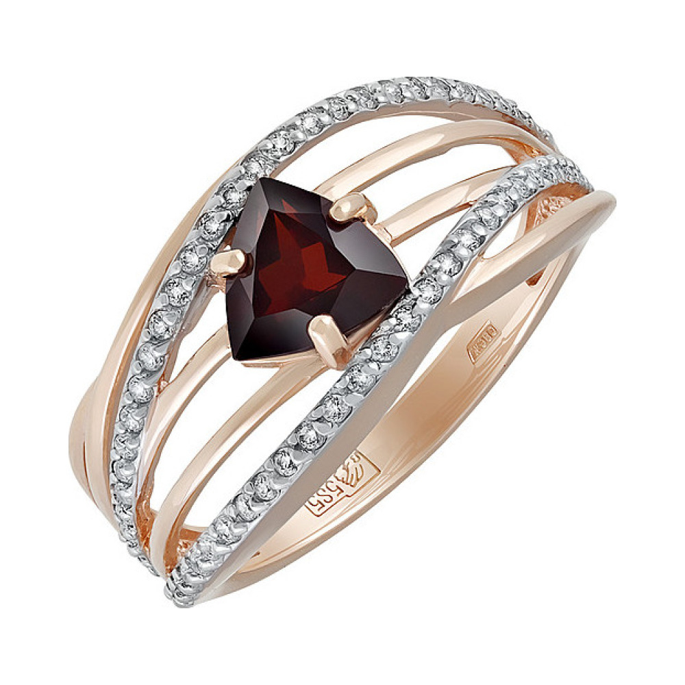 Золотое кольцо с гранатом и фианитом № 134470