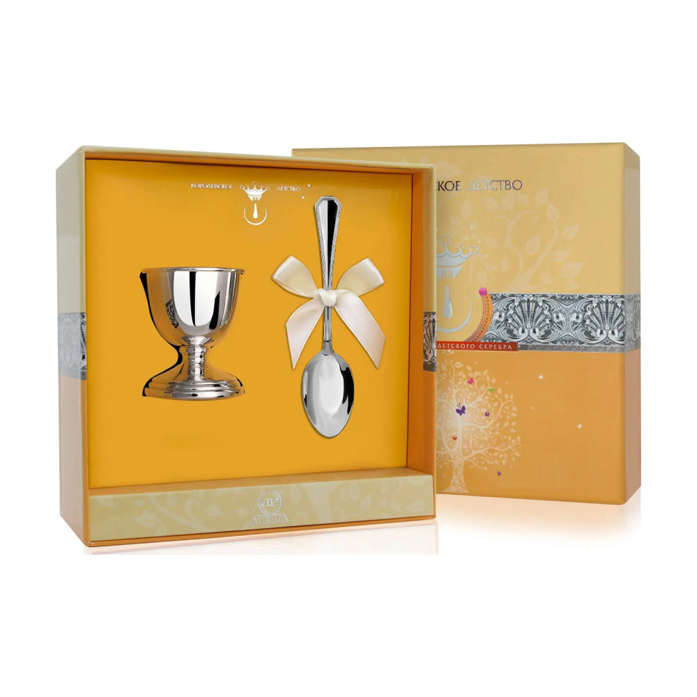 Набор для завтрака: ложка и подставка под яйцо из серебра 925 пробы