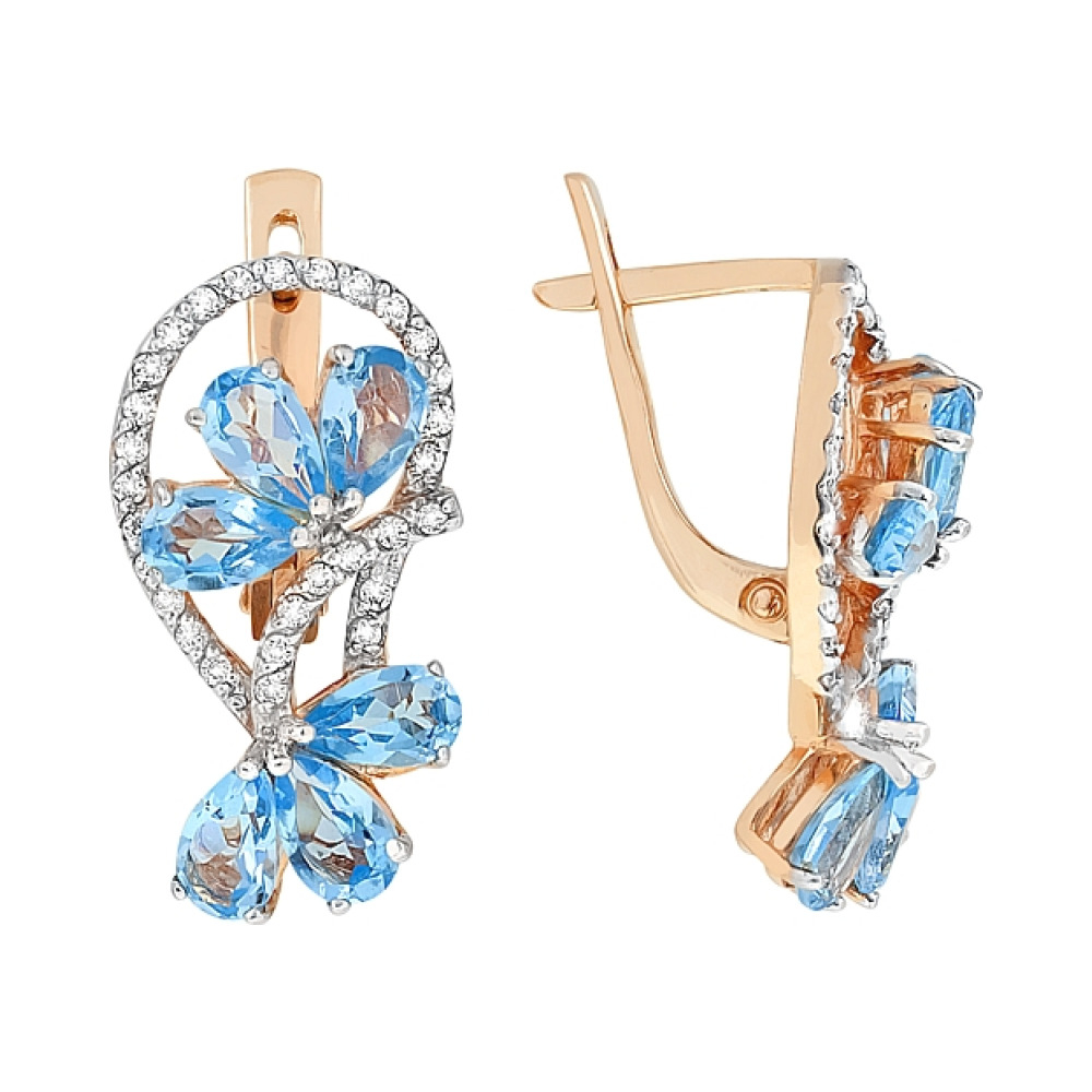 Золотые серьги с топазом и фианитом № 84852