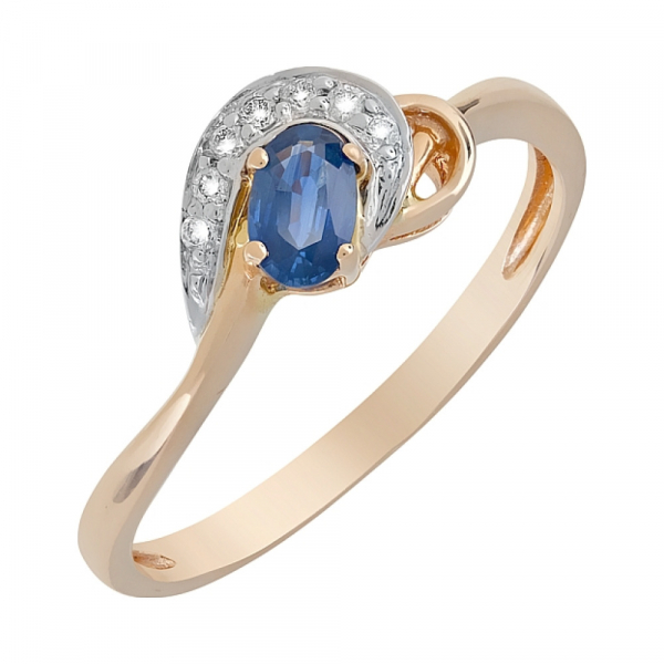 Золотое кольцо с бриллиантом и сапфиром № 80639