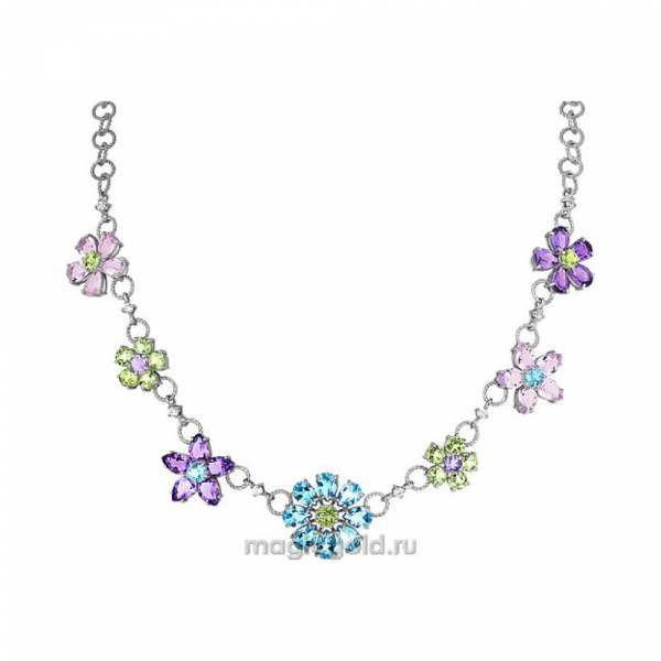 Серебряное колье с полудрагоценными вставками и алпанитом  № 137677