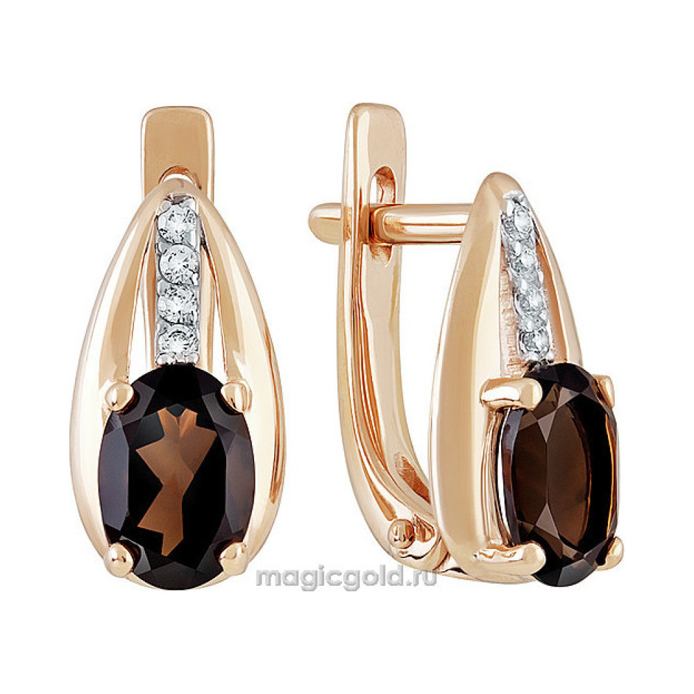 Золотые серьги с раухтопазом и фианитом № 139842