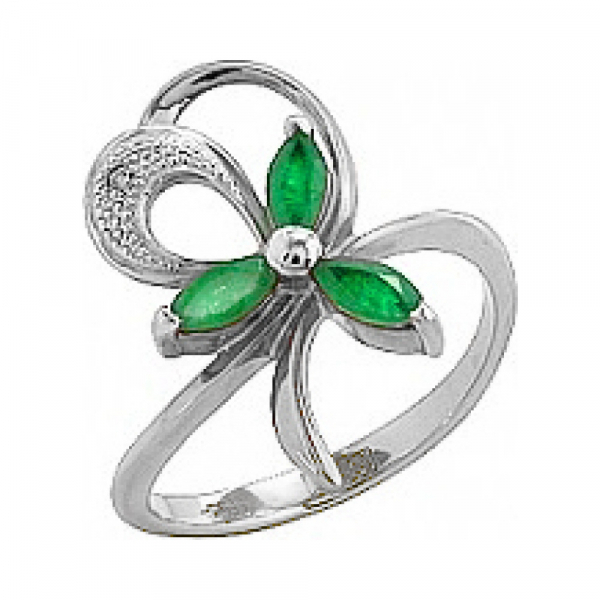 Золотое кольцо с бриллиантом и изумрудом № 103390