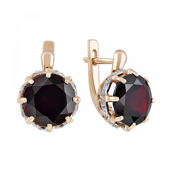 Золотые серьги с гранатом и фианитом № 133348