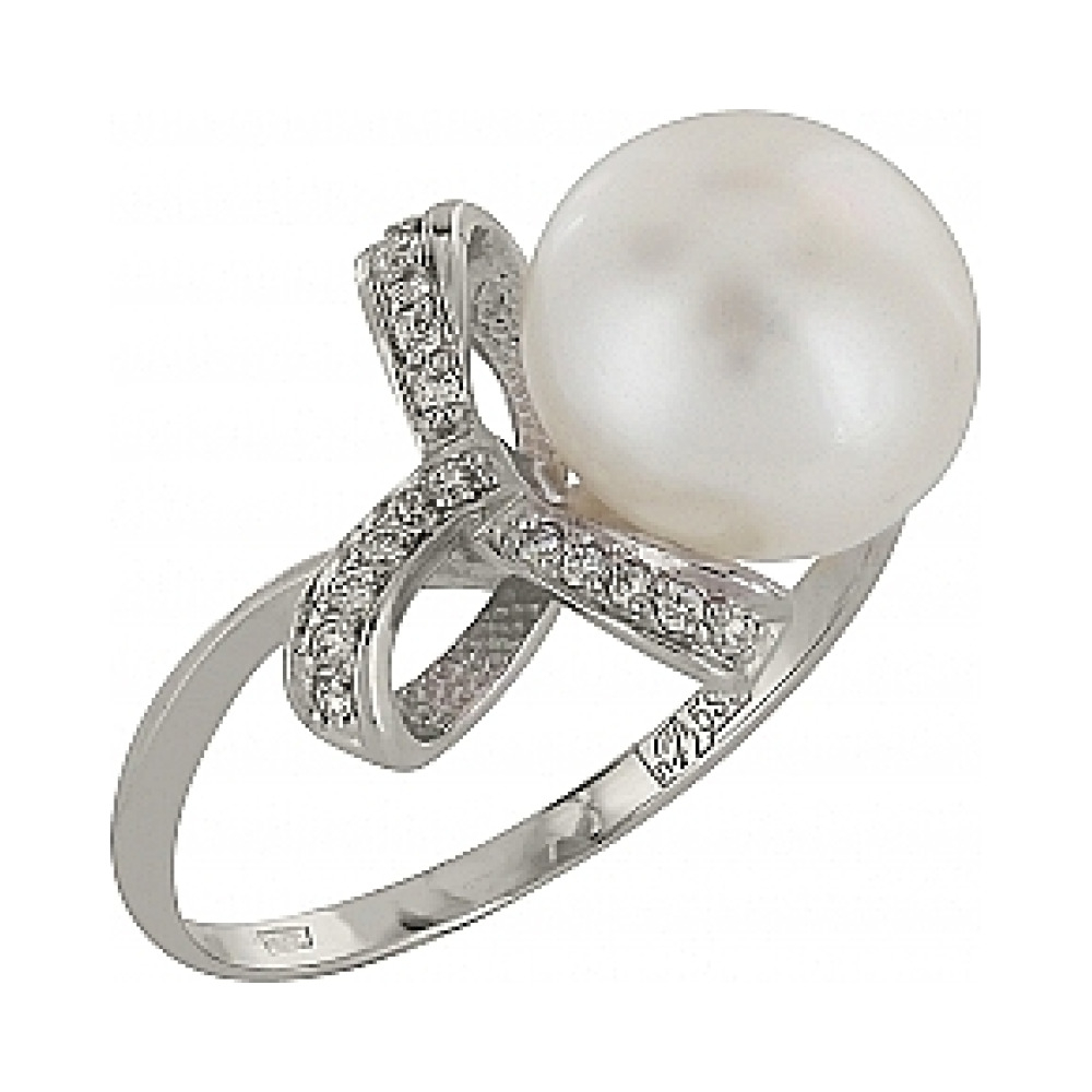 Золотое кольцо с бриллиантом и жемчугом № 103542