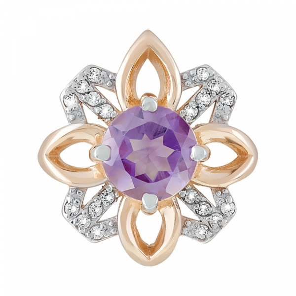 Золотая подвеска с аметистом и фианитом № 119346