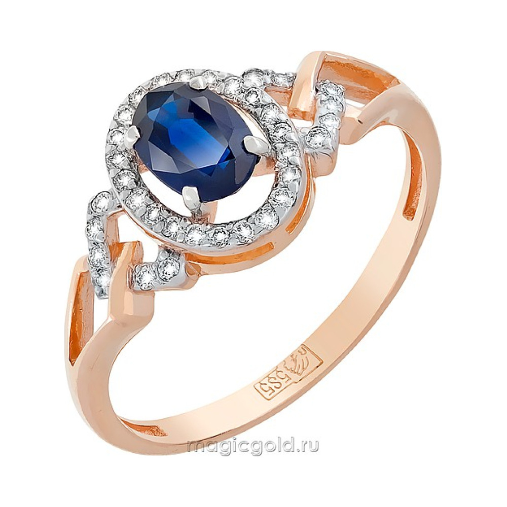 Золотое кольцо с сапфиром и фианитом № 161834