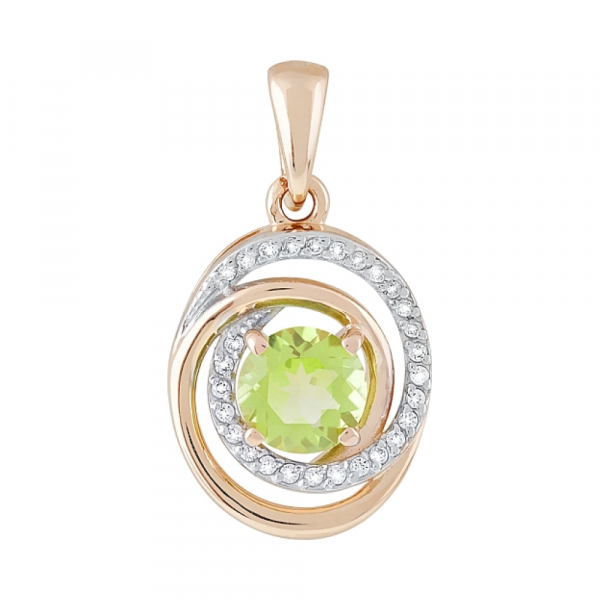 Золотая подвеска с хризолитом и фианитом № 119404