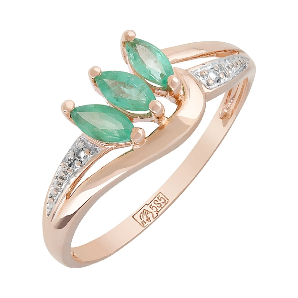 Золотое кольцо с бриллиантом и изумрудом № 8026