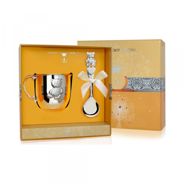 Набор детского серебра с кружкой «Мишутка»