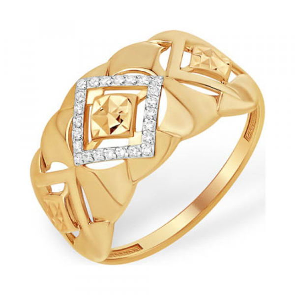 Золотое кольцо с алмазкой и фианитом № 141924