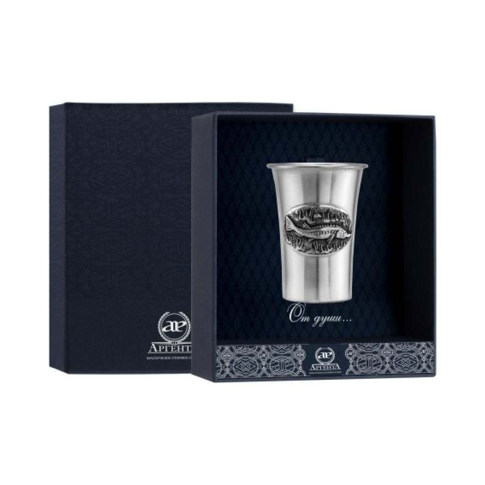 Серебряная стопка Осетр с чернением в футляре