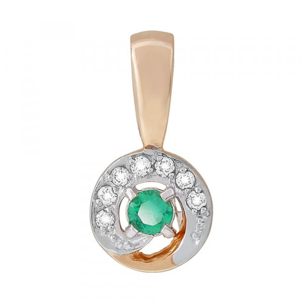 Золотая подвеска с бриллиантом и изумрудом № 100408
