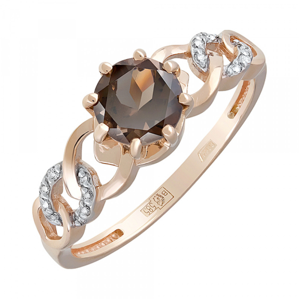 Золотое кольцо с раухтопазом и фианитом № 126548