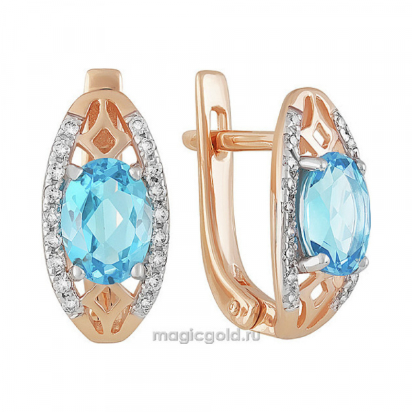 Золотые серьги с топазом и фианитом № 158910