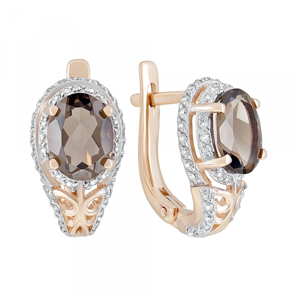 Золотые серьги с раухтопазом и фианитом № 124096