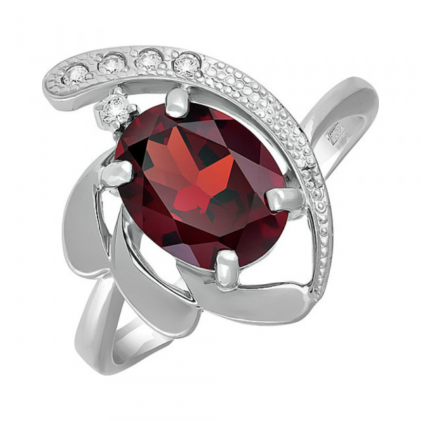 Серебряное кольцо с гранатом и фианитом № 135598