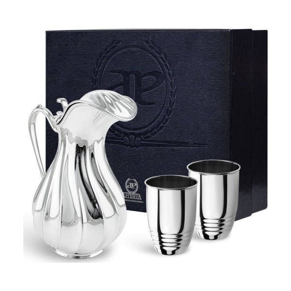 Набор Торче с крышкой : стакан, кувшин в футляре из серебра 925 пробы