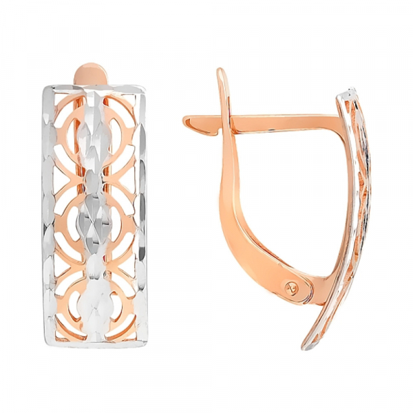 Золотые серьги без камня с алмазкой № 109071