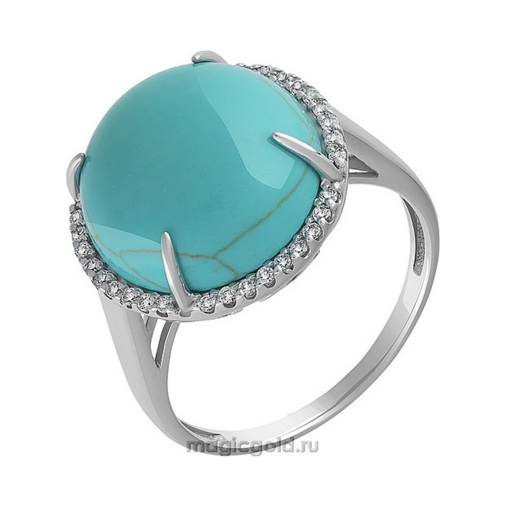 Серебряное кольцо с бирюзой и фианитом № 151392