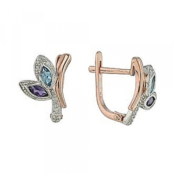 Золотые серьги с бриллиантом и полудрагоценными вставками № 26578