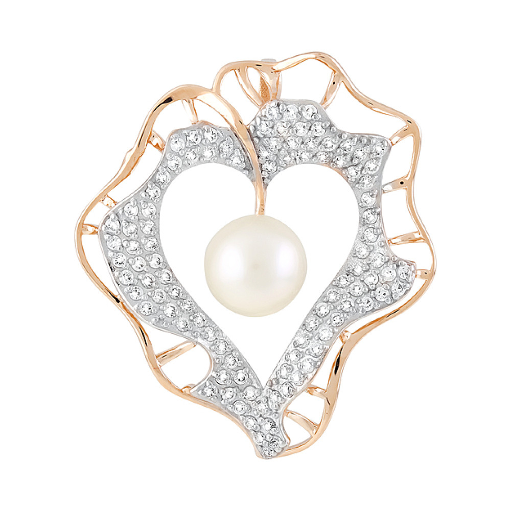 Золотая подвеска с жемчугом и фианитом № 128803