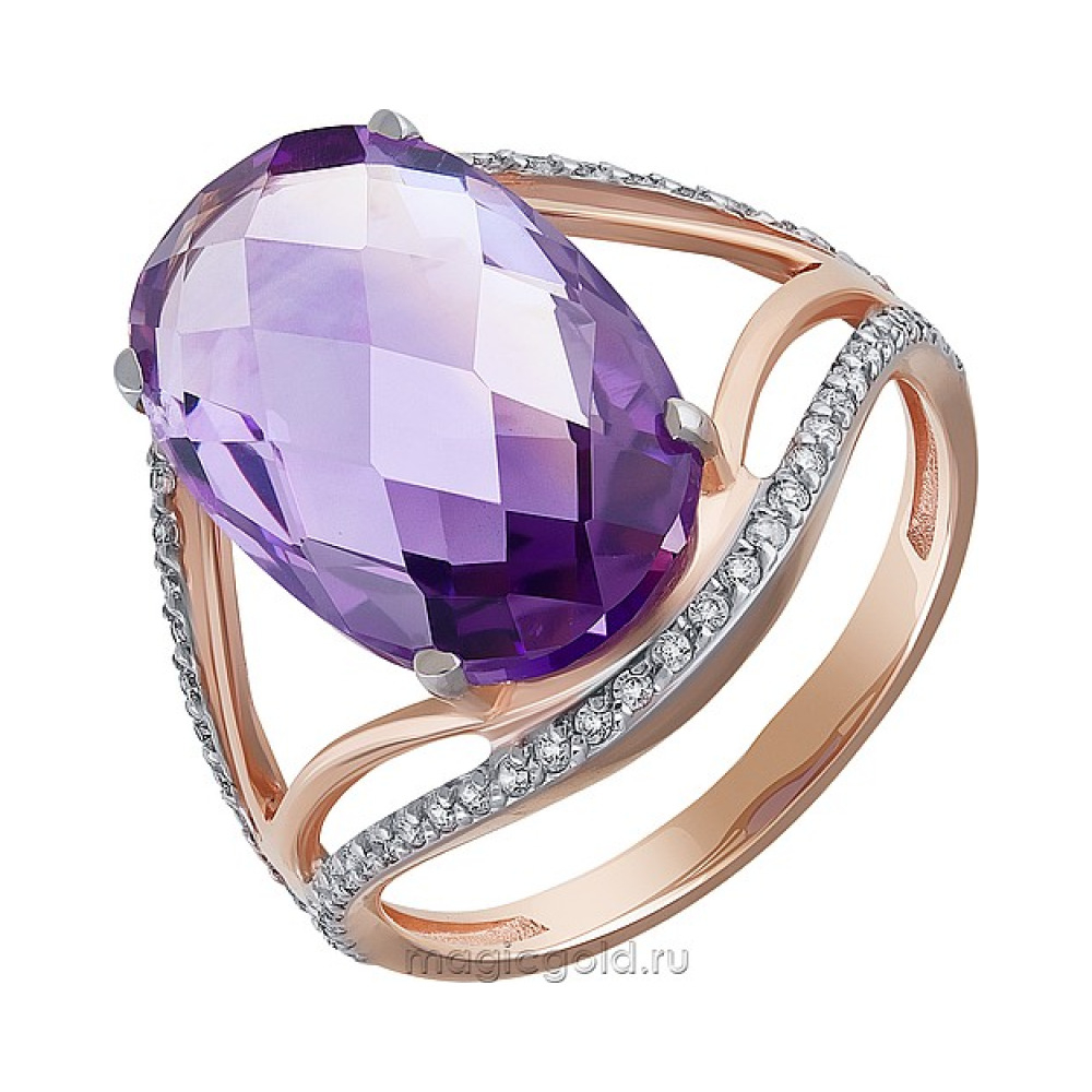 Золотое кольцо с аметистом и фианитом № 164457
