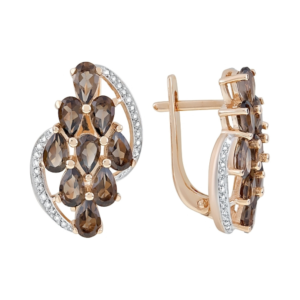 Золотые серьги с раухтопазом и фианитом № 119603