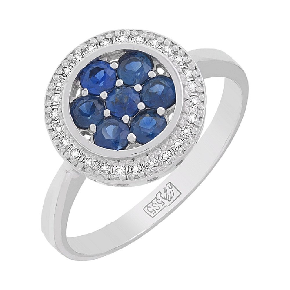 Золотое кольцо с бриллиантом и сапфиром № 84478