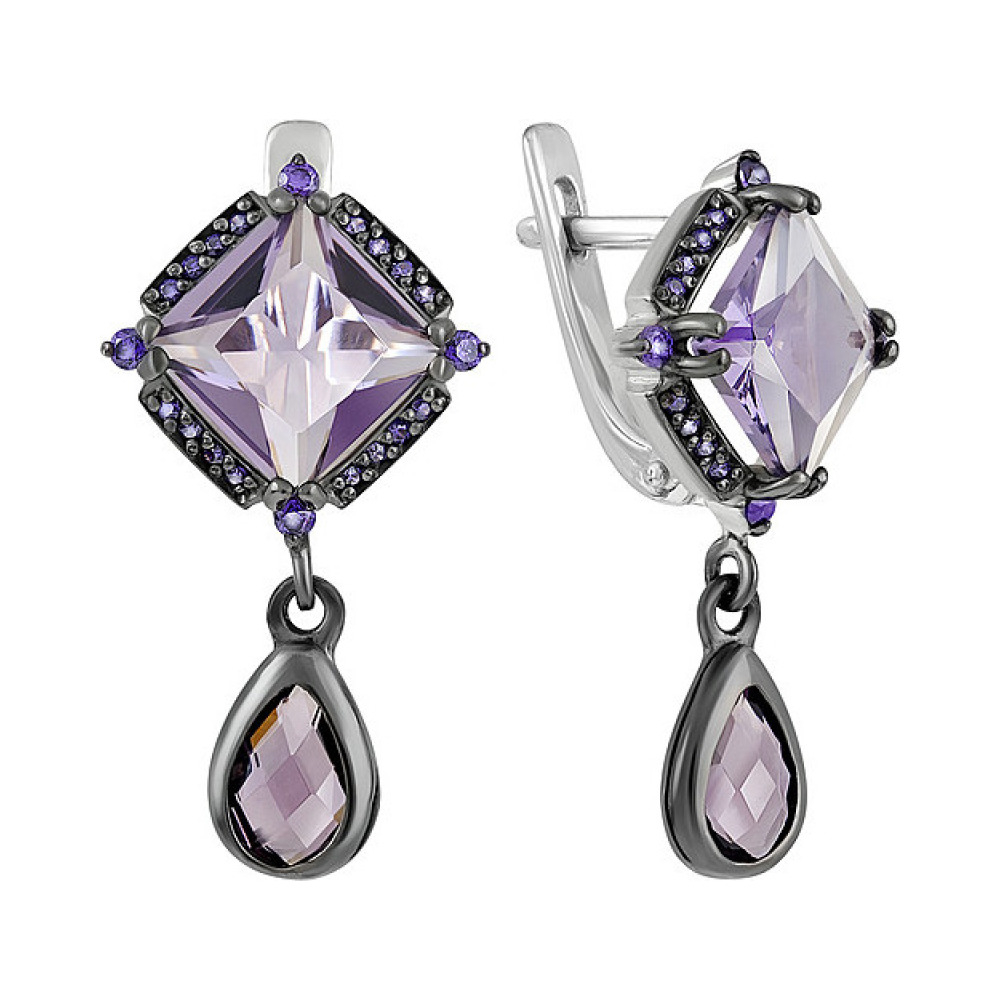 Серебряные серьги с алпанитом и фианитом черн.покр № 135387