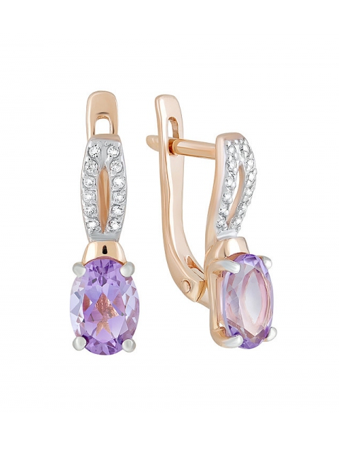 Золотые серьги с аметистом и фианитом № 122900
