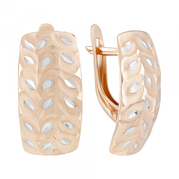 Золотые серьги без камня с алмазкой № 126734