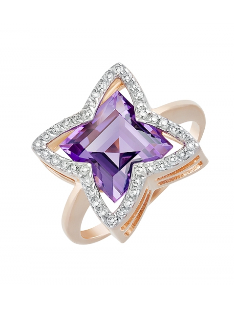 Золотое кольцо с аметистом и фианитом № 128470