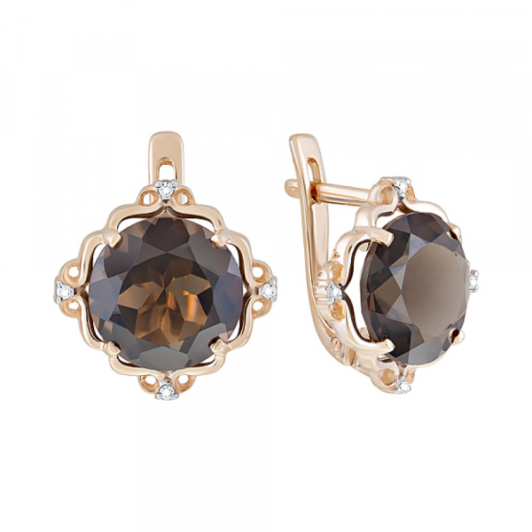 Золотые серьги с раухтопазом и фианитом № 124609