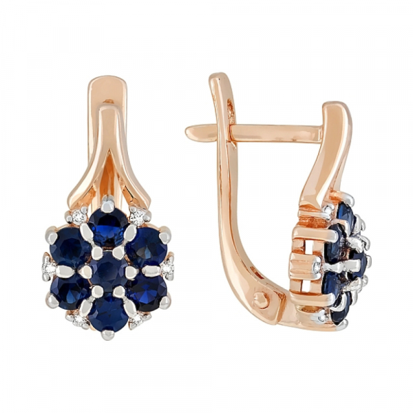 Золотые серьги с бриллиантом и сапфиром № 119112