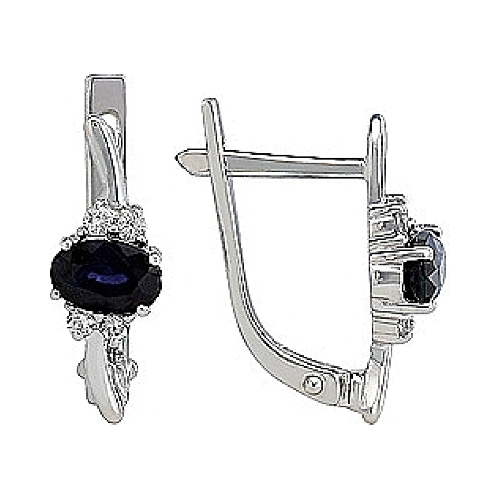 Золотые серьги с сапфиром и бриллиантом № 82389