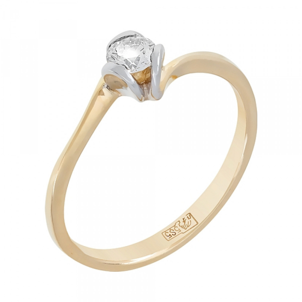 Золотое кольцо с бриллиантом № 113274