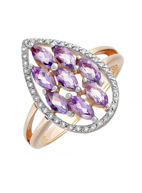 Золотое кольцо с аметистом и фианитом № 123080
