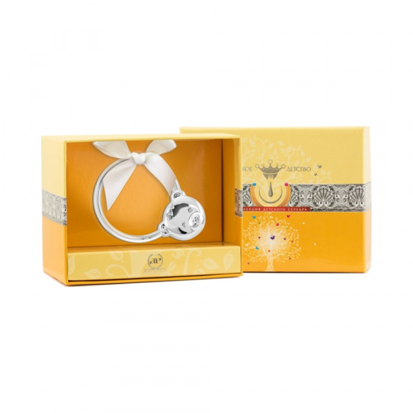 Серебряная погремушка «Мишка на кольце»