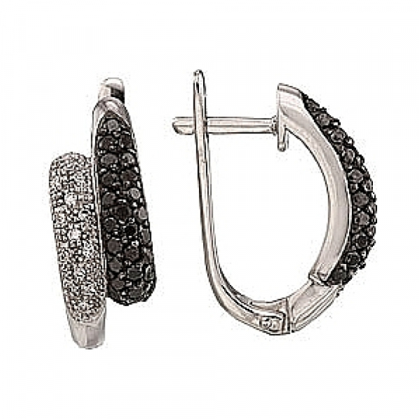 Золотые серьги с чёрными и белыми бриллиантами № 40020