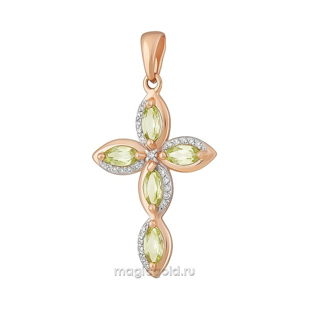 Золотая подвеска с хризолитом и фианитом № 163513