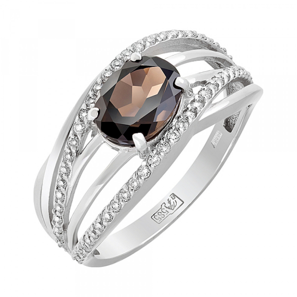 Золотое кольцо с раухтопазом и фианитом № 123493