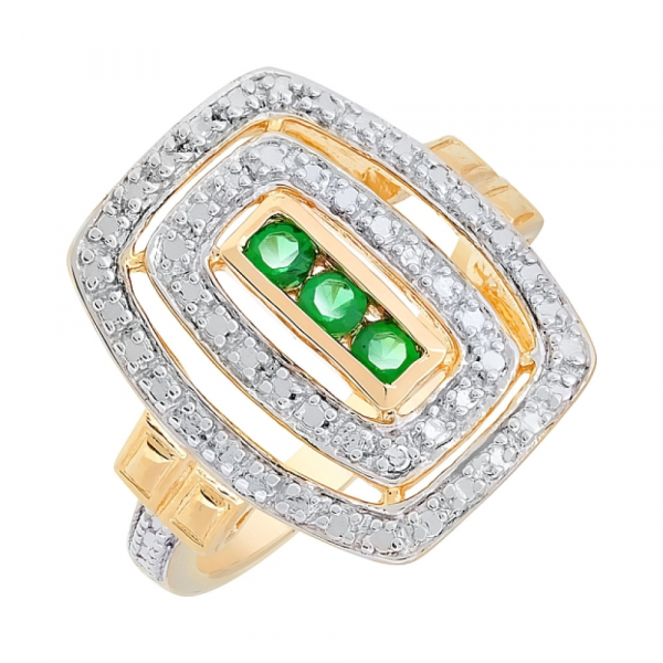 Серебряное кольцо с фианитом и золотым покрытием № 80548