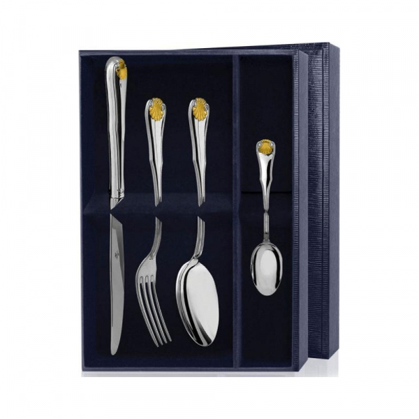 Набор из 4 столовых серебряных приборов «Визит» с позолотой