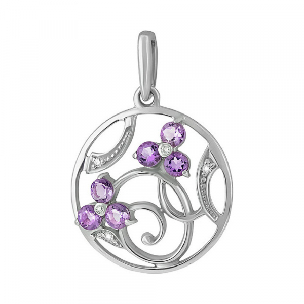 Серебряная подвеска с аметистом и фианитом № 133155