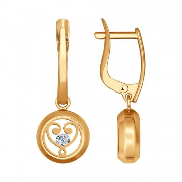 Золотые серьги с плавающими фианитами  № 141615