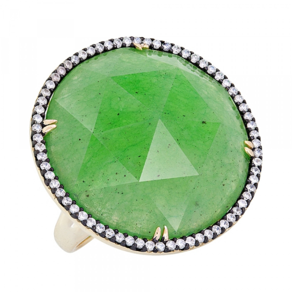 Серебряное кольцо с кварцем,фианитом и золотым покрытием № 118122